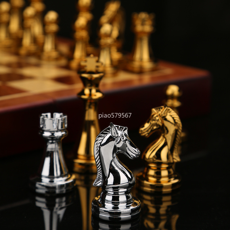Luxury Wooden Chess Set Metal  - Vintage Collectible Board Games review and price